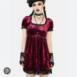 Dolls Kill Velvet Burgundy Mini Dress